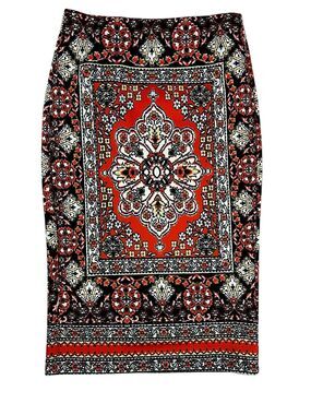 CARMEN Marc Valvo Coral Floral Boho Midi Pencil Skirt XS Date Night Office